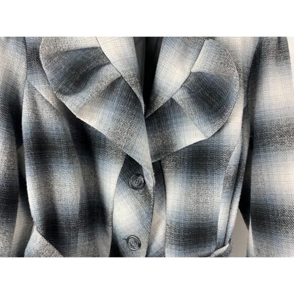 Robert Lewis Blue Gray Plaid Ruffled Belted Jacket Women's Medium. - Picture 10 of 16